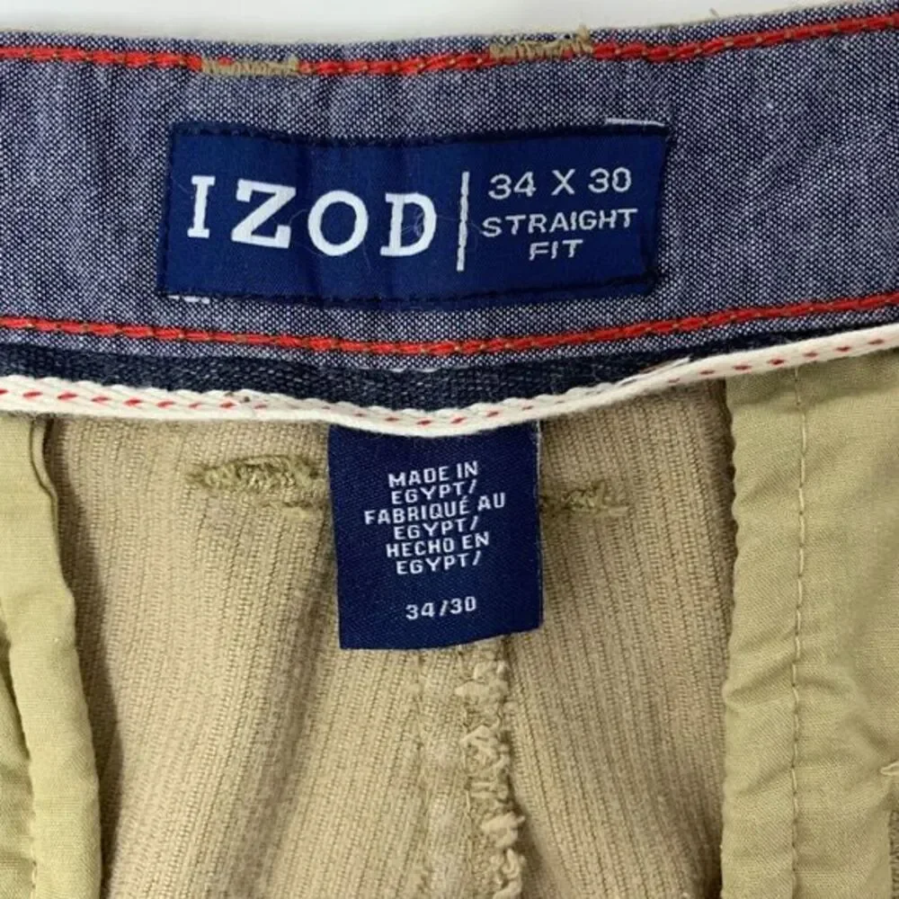 Izod Tan Corduroy Straight Fit Cotton Men's Pants Size W34‎ L29